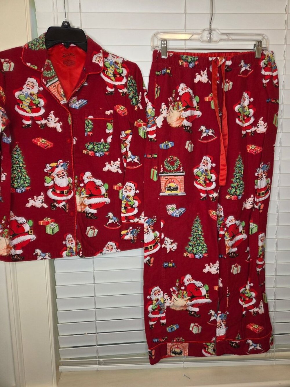 Womens Nick & Nora Christmas Pajama Set Santa Print Red XL Cotton Sleepwear